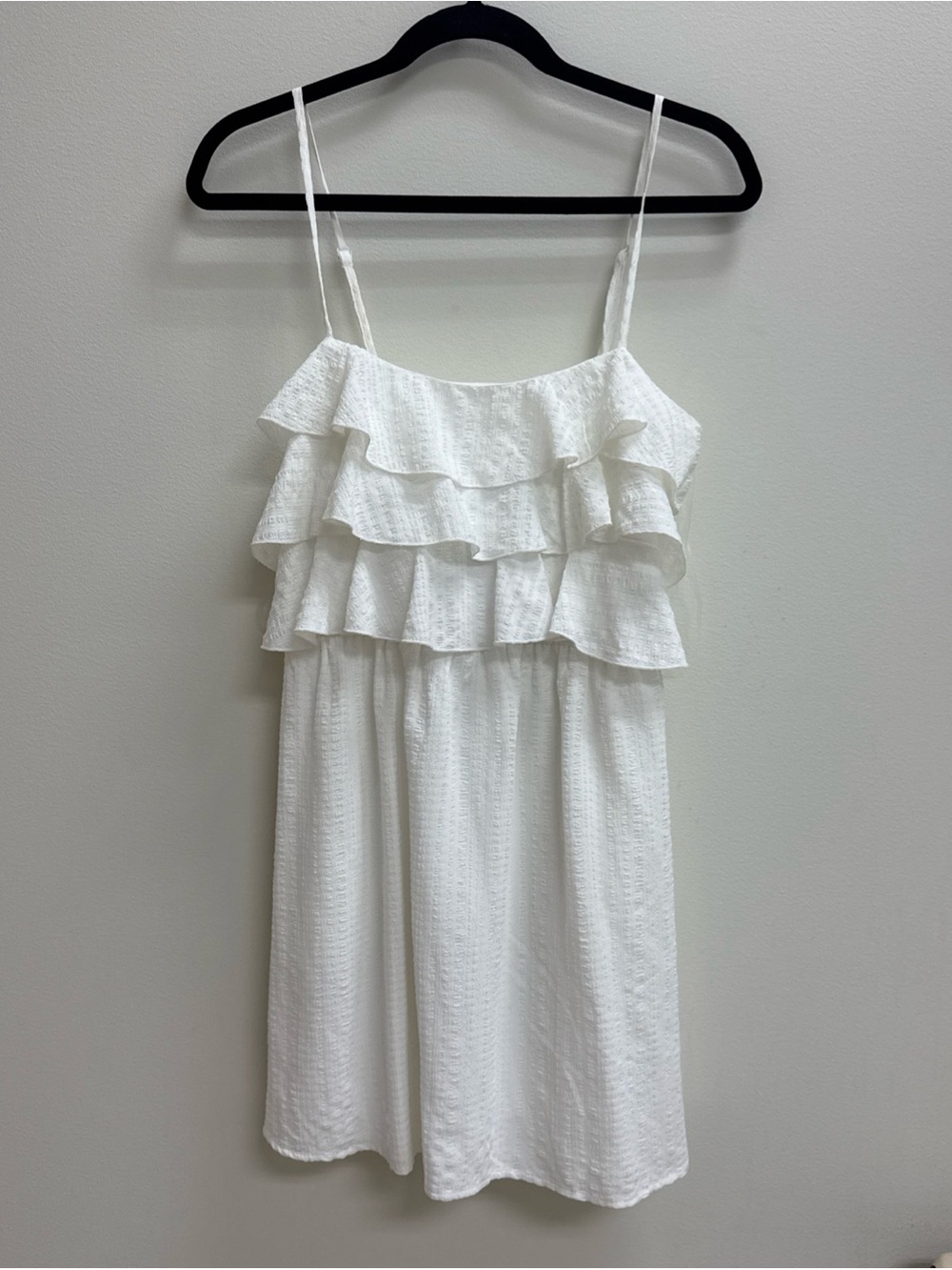 Speechless White Ruffle Dress Tiered Spaghetti-Strap Lined Pockets Large NWT